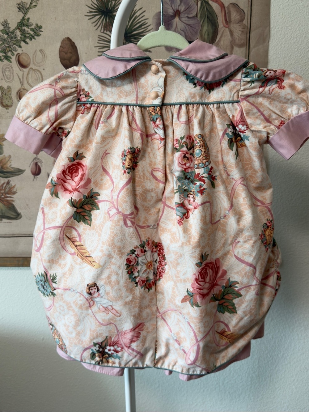 Vintage Sarah Kent 2T Pink Cherub Floral Peter Pan Collar Bubble Dress USA - Picture 5 of 13